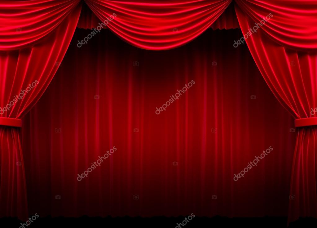 Roter Vorhang mit Spotlicht und Klavier